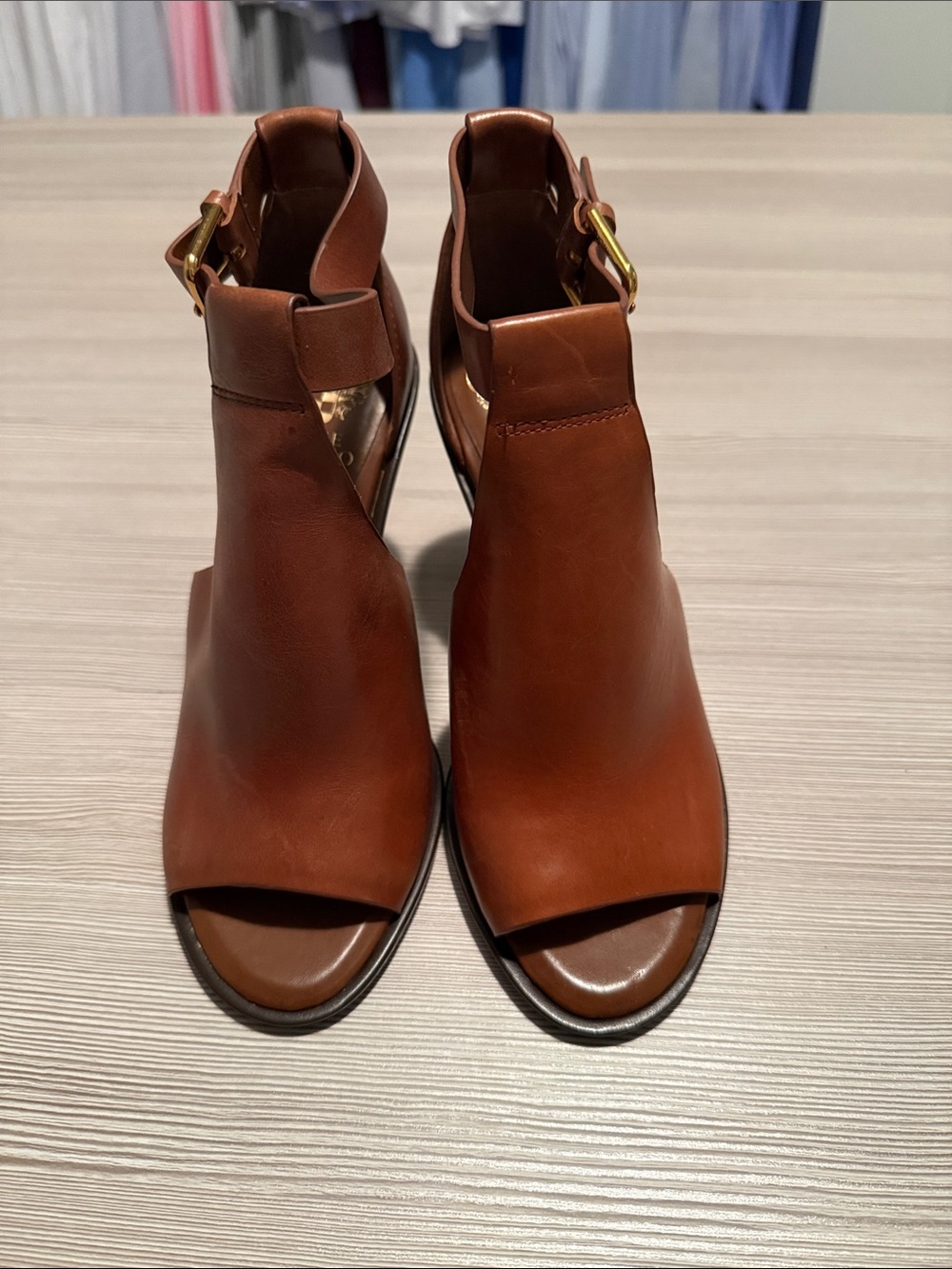 Vince Camuto Women's Open-Toe Ankle Boot in Brown - Classic Leather
